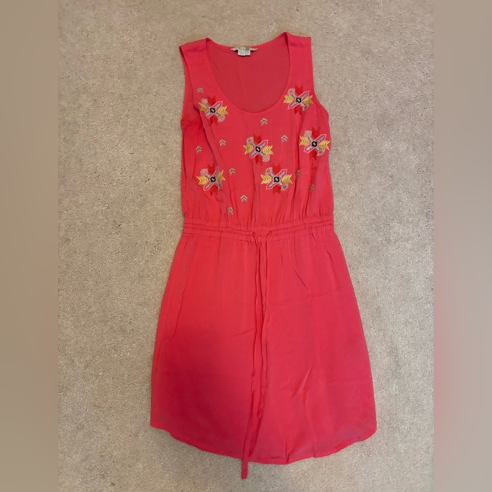 Boden Pink Sleeveless Mini Dress with Yellow & White Embroidery